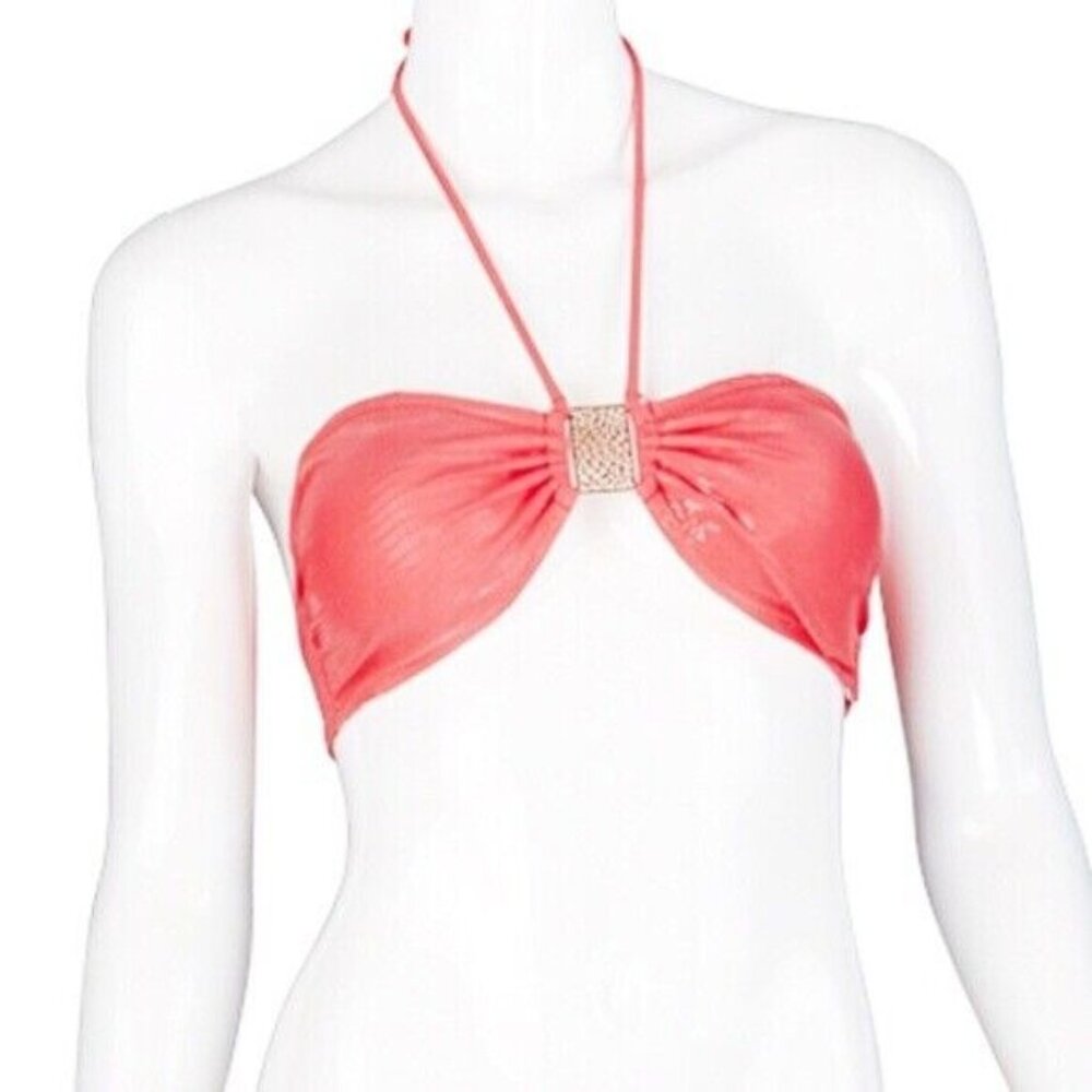 ALDO Finnie Halter Bandeau Bikini Top Gold Metal NEW Size Large Women Swim